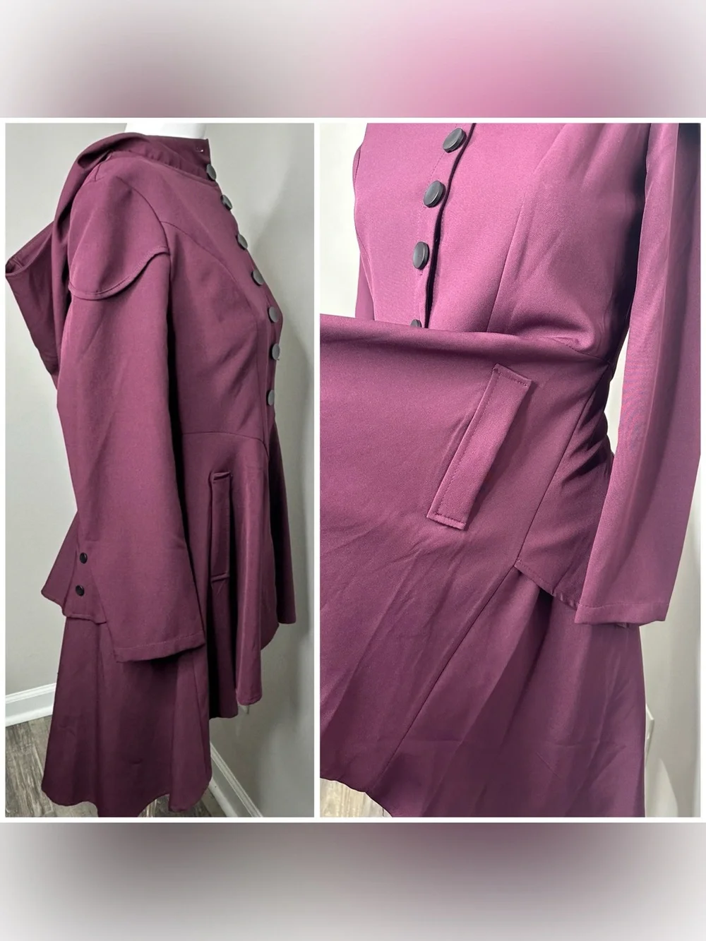 Fashion Plum Asymmetric lace -Back jacket /dress with Hood-nwot- small